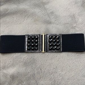 Glamorous black waist belt with black stones